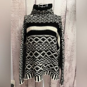 Oversized cowl mock neck turtleneck cape cable knit sweater long sleeve ski top